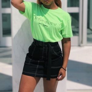 Black utility skirt with white stitching